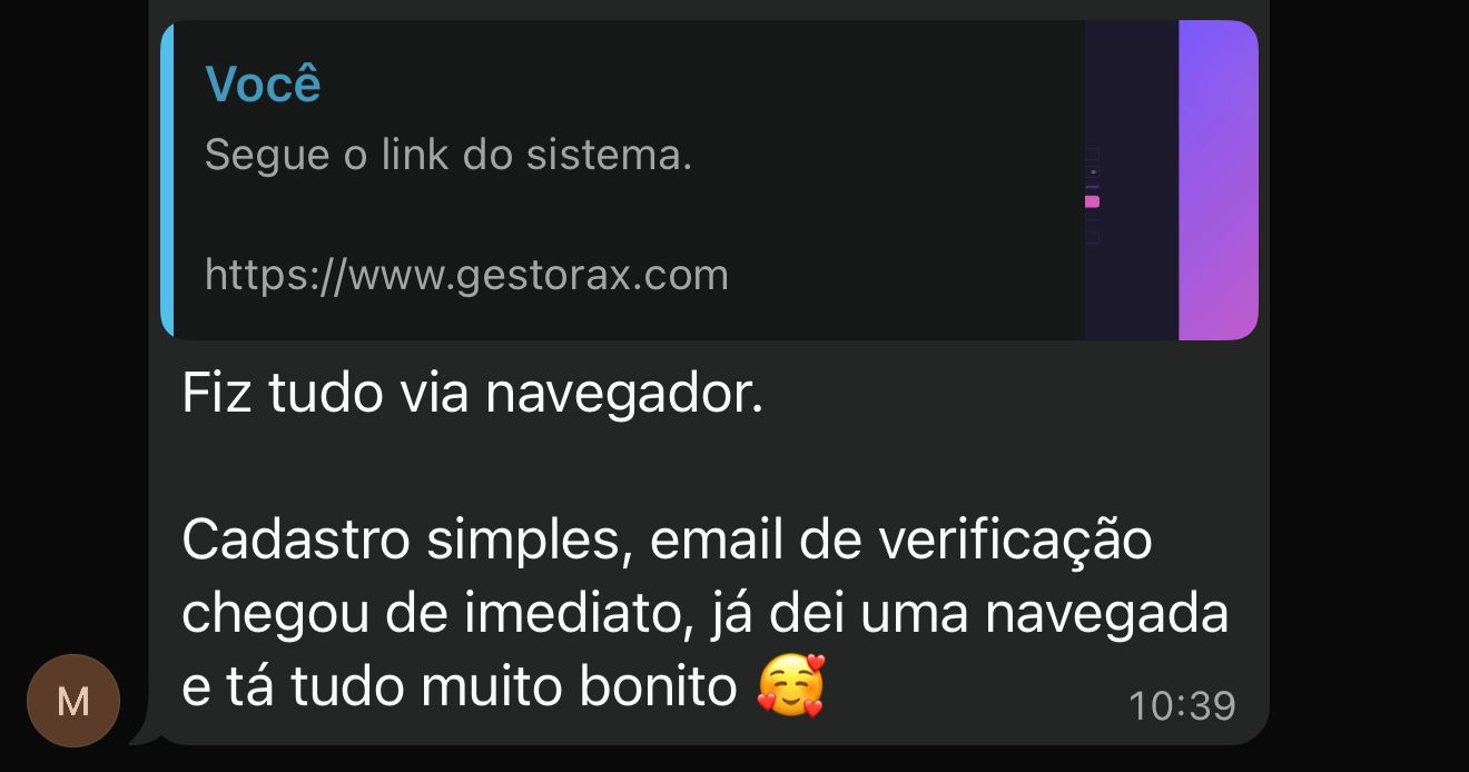 Depoimento de cliente sobre o cadastro do GestoraX
